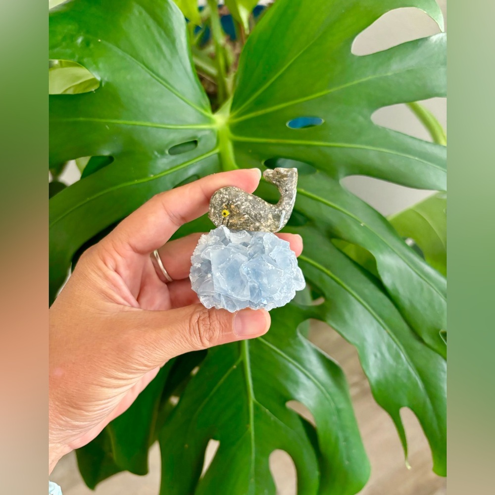 Whale Carving on Celestite cluster